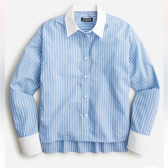 J. Crew Tops - J. Crew Relaxed-fit cropped cotton poplin shirt in easy stripe